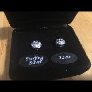 Never worn Sterling silver diamond earrings